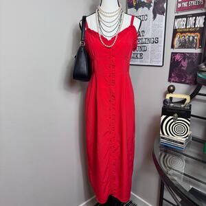 Topshop Red Button Down Ruffle Hem Midi Dress